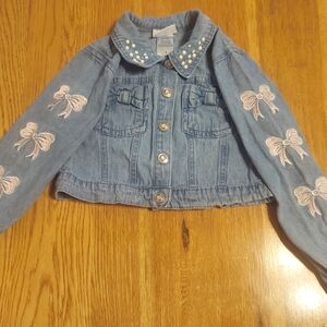 Little Lass Blue Jean Jacket with Bow Embroidery